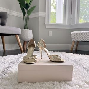 ALDO Champagne Gold Leather D’Orsay Heels with Crystal Accent 36 💕